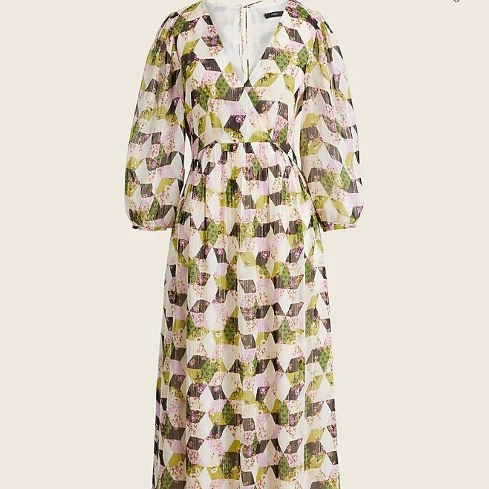 J. Crew Pink, Olive & Cream Geometric Midi Dress